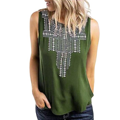 

Mujer Camiseta sin mangas Negro Azul Marino Verde Ejército Geométrico Estampado Sin Mangas Casual Básico Escote Redondo Regular Geométrico adj. S