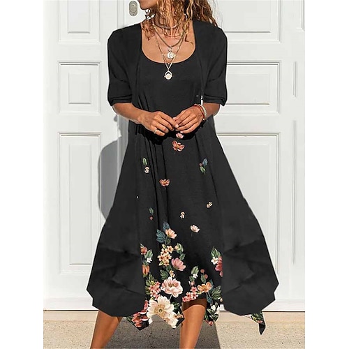 

Per donna Set di vestiti a due pezzi Abito casual Abito stampato Esterno Giornaliero Di tendenza Streetwear Stampa Vestito longuette Girocollo Mezza manica Floreale Standard Nero Estate Primavera S M