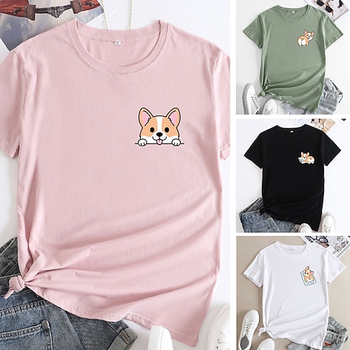 

T-shirt da donna in cotone 100% tee rose pink graphic dog print manica corta daily holiday basic girocollo pittura regolare 3xl