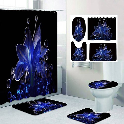 

motif floral 4pcs ensemble de rideau de douche avec tapis ensembles de couverture de couvercle de toilette avec tapis antidérapant tapis de bain pour salle de bain rideau de douche en polyester