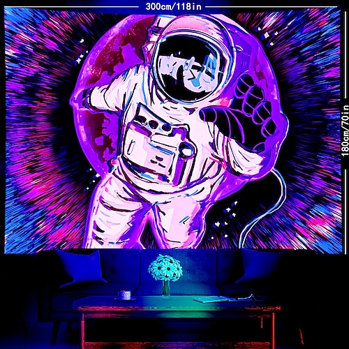 

Blacklight Tapestry UV Reactive Astronaut Trippy Misty Hanging Tapestry Wall Art Mural for Living Room