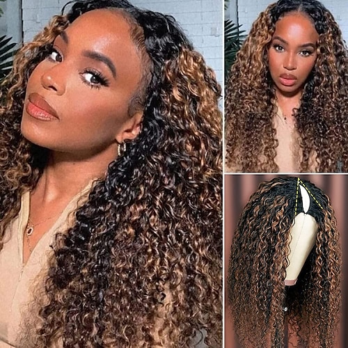 

v del parykk menneskehår ikke utelate ingen lim nødvendig 1b/30 highlight curly wave parykk oppgradering u del menneskehår parykker tynn v del parykk brasiliansk krøllet blond highlight virgin hair