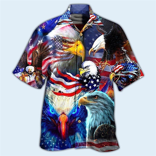 

Men's Shirt Summer Hawaiian Shirt Graphic Prints Eagle American Flag Cuban Collar Yellow Red Blue Outdoor Casual Short Sleeve Print Clothing Apparel Sports Fashion Streetwear Designer