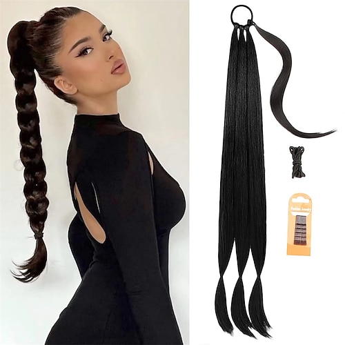 

flettet hestehale forlængelse forlænger hår binde straight wrap around hair extensions hestehale naturligt blødt syntetisk stykke 32 tommer hestehale extension til sorte kvinder 150 gram