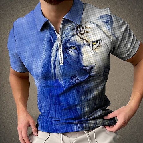 

Herre Zip Polo Vaffel poloshirt POLO Trøje Golftrøje Ulv Grafiske tryk Aftæpning Gul Marineblå Blå Grøn udendørs Gade Kort Ærme Lynlås Trykt mønster Tøj Mode Designer Afslappet Åndbart