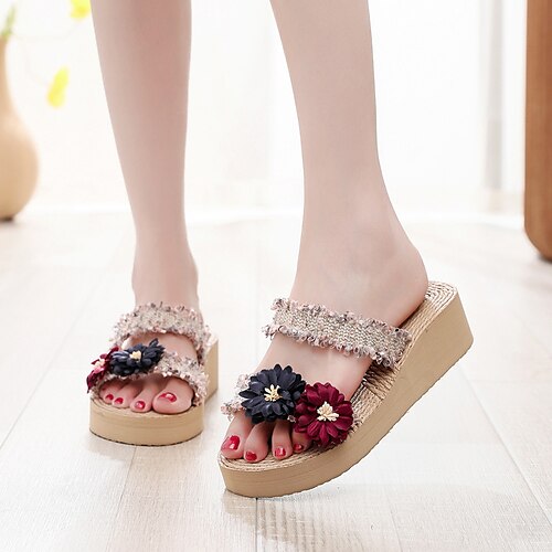 

Mujer Sandalias Playa de Boho Bohemia Sandalias de plataforma Zapatillas al aire libre Diario Playa Tacón Cuña Sensual Casual EVA Mocasín Floral Rosa Rojo Beige