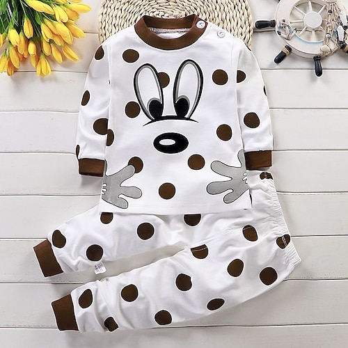 

Baby Drenge 2 Dele Pyjamas Sæt Langærmet A011 Gul hund A001 Kaffe Mickey A002 blå hatbjørn Tegneserie Crewneck Sommer Forår Basale Hjem 3-7 år