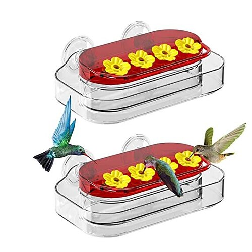 

mangeoires pour colibris de fenêtre, lot de 2 ventouses solides mangeoire pour colibris, mangeoire pour colibris en plastique avec 4 orifices d'alimentation, facile à nettoyer et à remplir