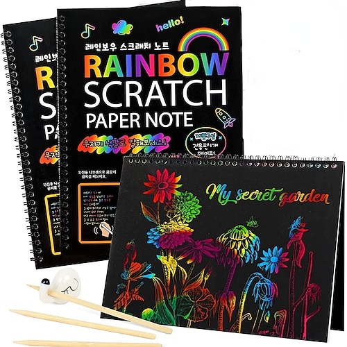 

10 Sheets Rainbow Scratch Off Notebooks Arts Crafts Supplies Set Color Drawing Paper Kit For Kids Birthday Game Party Favor Christmas Easter Activity Toy For 3-12 Year Old Girls Boys Easter Gift