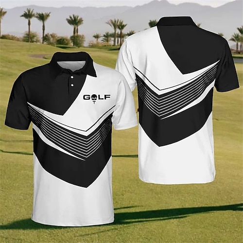 Geometric graphic print golf shirt Men's White Golf Polo (White