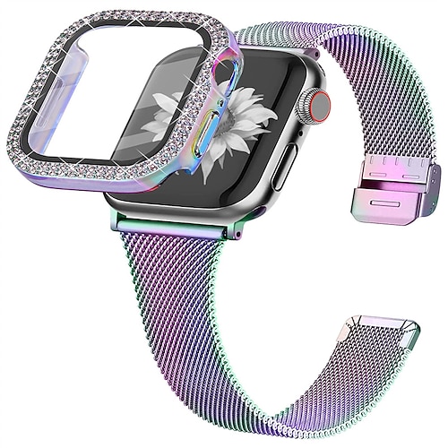 

Milanese Loop Compatible with Apple Watch band 38mm 40mm 41mm 42mm 44mm 45mm with Case Women Glitter Stainless Steel Strap Replacement Wristband for iwatch Series 8 7 6 5 4 3 2 1 SE