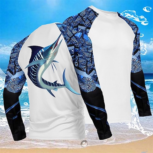

Men's Fishing Shirt Outdoor Long Sleeve UV Protection Breathable Lightweight Quick Dry Sweat wicking Top Summer Spring Outdoor Fishing Dark Blue