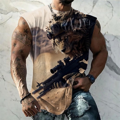 

Herre Vest topp Ermeløs T-skjorte for menn Grafisk Dyr Morsom Soldier Crew-hals Klær 3D-utskrift Daglig Sport Ermeløs Trykt mønster Mote Designer Muskel