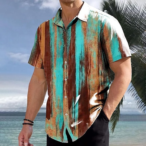 

Herren Hemd Hawaiihemd Sommerhemd Gestreift Grafik-Drucke Umlegekragen Blau Outdoor Strasse Kurze Ärmel Bedruckt Bekleidung Modisch Strassenmode Designer Weich