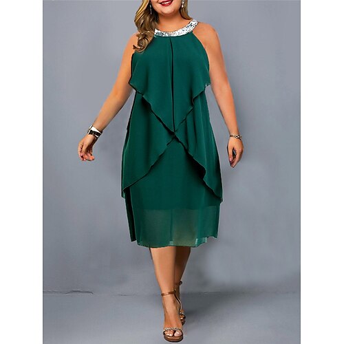 

Per donna Plus Size Abito casual Abiti in chiffon Abito con scollo all'americana Liscio Vestito longuette Senza maniche Collage Multistrato All'americana Di tendenza Esterno Rosso Verde Estate