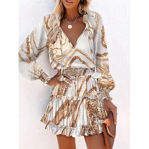 

Dame Uformell kjole Print kjole Vårkjole Leopard Maleri Drapering Trykt mønster V-hals Mini kjole Mote Moderne utendørs Daglig Langermet Løstsittende Gul Rød Blå Sommer Vår S M L XL XXL