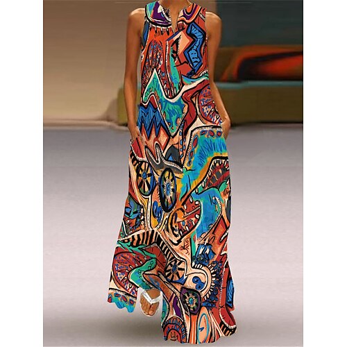 

Per donna Abito lungo Abito lungo Abito casual Abito linea A Abito stampato Astratto Di tendenza Romantico Appuntamento Da mare Per uscire Tasche Stampa Senza maniche A V Vestito Morbido Blu Estate