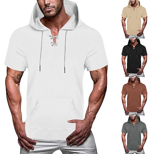 

Per uomo maglietta T-shirt Liscio Con cappuccio Strada Da mare Maniche corte Tasca frontale Abbigliamento Di tendenza Originale Essenziale