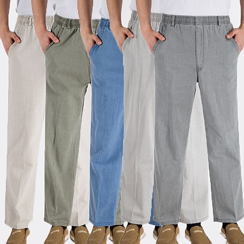 

Hombre Pantalones de lino Pantalones Pantalones de verano Pantalones de playa Cintura elástica Pierna recta Color sólido Comodidad Transpirable Casual Diario Mezcla Lino / Algodón Deportes Elegante