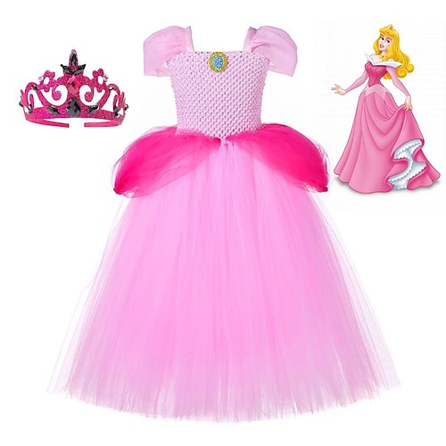 

Super Mario Princess Peach Dress Flower Girl Dress Tulle Dresses Girls' Movie Cosplay Cosplay Pink Dusty Rose Red Dress Children's Day Masquerade Organza