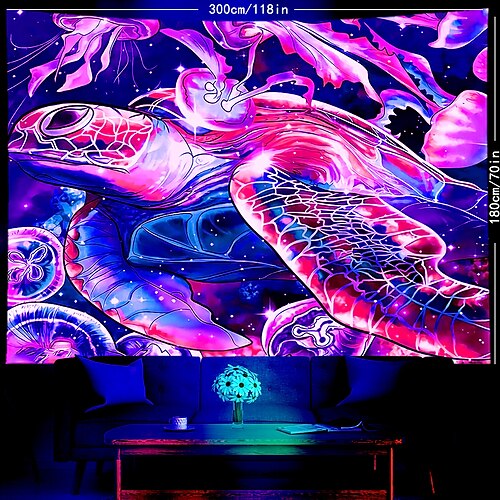 

blacklight gobelin uv-reaktiv havskildpadde trippy tåget hav landskab hængende gobelin vægmaleri til stuen