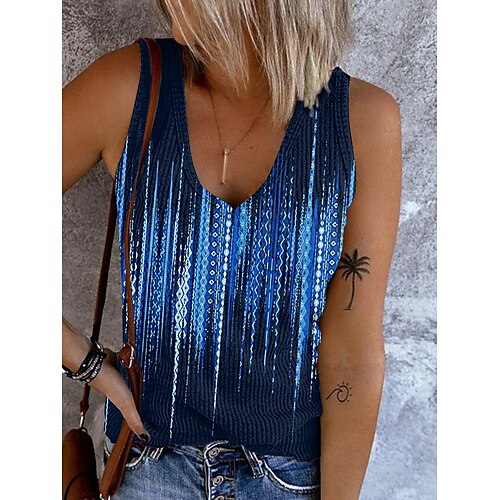 

Damen Tank Top Rote Blau Purpur Graphic Bedruckt Ärmellos Casual Basic V Ausschnitt Standard S