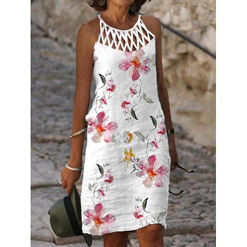 

Per donna Vestito casual Vestito a trapezio Abito estivo Floreale Tagliato Stampa All'americana Vestito longuette Di tendenza Moderno Esterno Giornaliero Senza maniche Morbido Bianco Estate Primavera