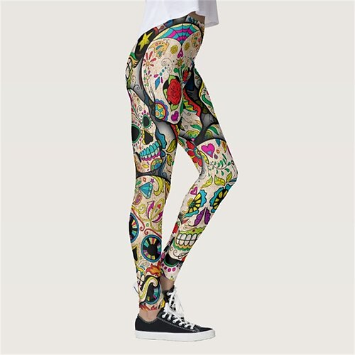 

Dame Yoga Leggings Midjekontroll Rumpeløft Høy Midje Yoga & Danse Sko Trening Treningsøkt Avskårede tights Bunner Hodeskaller Svart Gul sport Sportsklær Høy Elastisitet