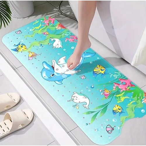 

Alfombrilla de baño del mundo submarino de dibujos animados, alfombrilla de baño y ducha antideslizante grande, estampado de delfines, alfombrilla antideslizante con succión, 4016 pulgadas