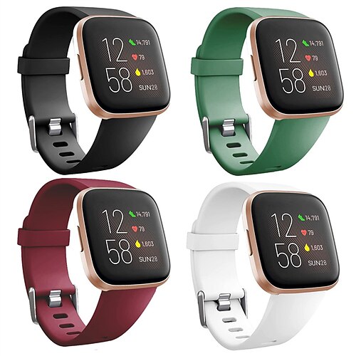 

4 Packung Smartwatch-Band Kompatibel mit Fitbit Versa 2 / Versa Lite / Versa SE / Versa Weiches Silikon Smartwatch Gurt Wasserdicht Verstellbar Sportarmband Ersatz Armband