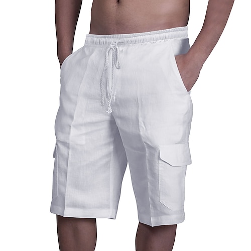 

Homens Calção Shorts de linho Shorts de verão Bolsos Tecido Conforto Respirável Ao ar livre Diário Para Noite Misto de Algodão e Linho Moda Roupa de rua Preto Verde Tropa