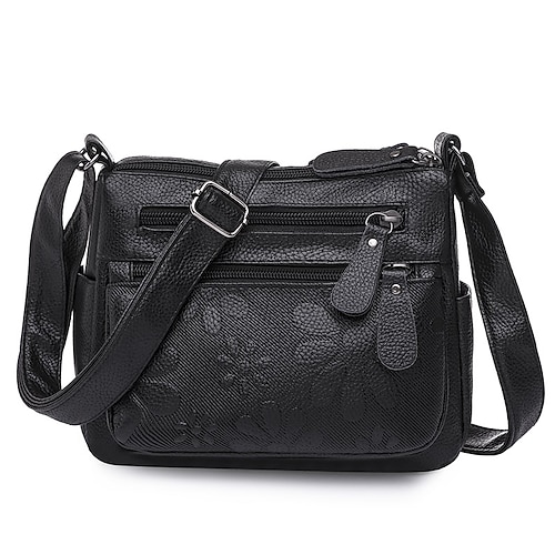 

Dame Crossbody-veske PU lær Daglig Inngravert Stor kapasitet Vanntett Helfarge Svart Rød Lilla