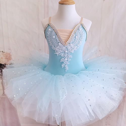 

Ballett Tutu-kjole Kjole Perledetaljer Tvinning Paljetter Jente Ytelse Fest Ermeløs Spandex Organza