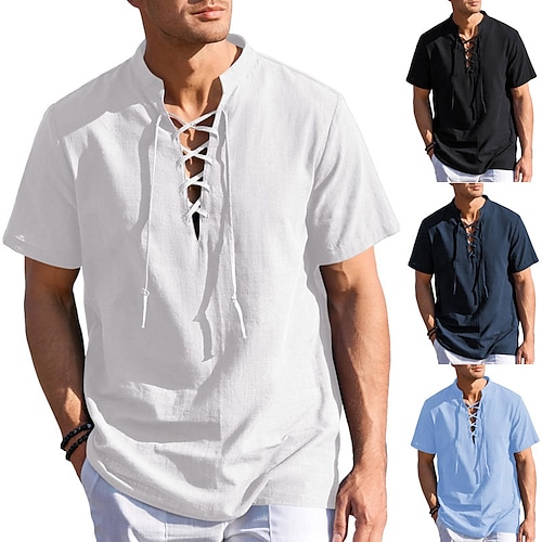 

Per uomo camicia di lino Camicia estiva Camicia da spiaggia Nero Bianco Blu Manica corta Liscio Colletto alla coreana Primavera estate Hawaiano Per eventi Abbigliamento Di base