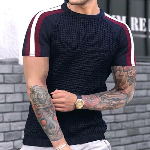 

Per uomo maglietta Camicia a cialda T-shirt Color Block Girocollo Strada Da mare Maniche corte Collage Abbigliamento Di tendenza Originale Essenziale