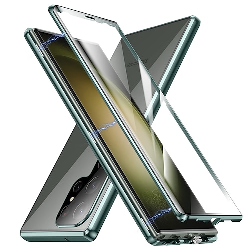 telefon Etui Til Samsung Galaxy S24 S23 S22 S21 S20 Plus Ultra A54 A34 A14 A73 A53 A33 A23 A13 A72 S10 A52 A51 Magnetisk adsorpsjonsveske Gjennomsiktig Dobbeltsidet Støtte trådløs lading Herdet glass