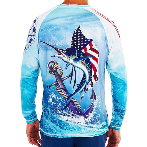 

Men's Fishing Shirt Outdoor Long Sleeve UV Protection Breathable Lightweight Sweat wicking Quick Dry Top Summer Spring Outdoor Fishing WhiteSky Blue