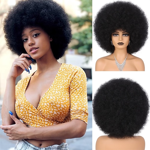 

hår 70'er afro parykker til sorte kvinder krøllet afro 70'er paryk til mænd naturligt udseende bløde og hoppende luftige varmebestandige syntetiske puff parykker til daglig og fest halloween kostume