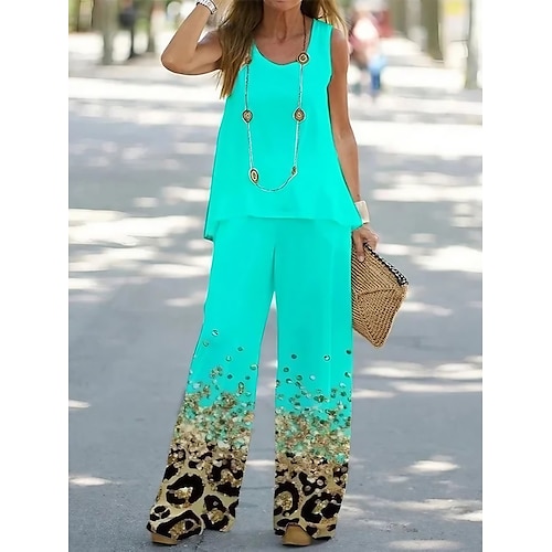 

Femme Débardeur Ensembles de pantalons Pantalon Vêtement de rue Noir Blanche Casual Vacances Floral Imprimer Col en U S M L XL 2XL