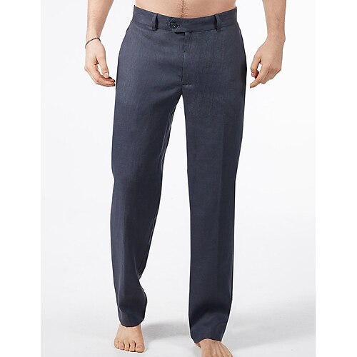 

Men's Linen Pants Trousers Summer Pants Pocket Plain Comfort Breathable Outdoor Daily Going out Linen / Cotton Blend Fashion Casual White Dark Blue