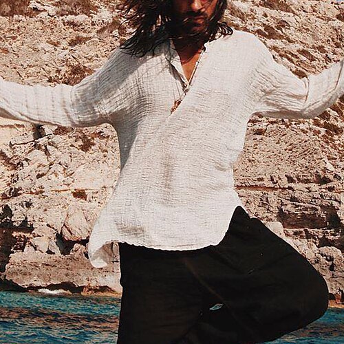 

Per uomo camicia di lino Camicia estiva Camicia da spiaggia Cachi Manica lunga Liscio Bavero Primavera estate Hawaiano Per eventi Abbigliamento Di base