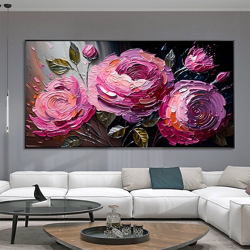 

peinture à l'huile faite à la main sur toile décoration murale originale peinture de fleurs colorées peinture abstraite de rose pour la décoration intérieure avec cadre étiré / sans peinture de cadre