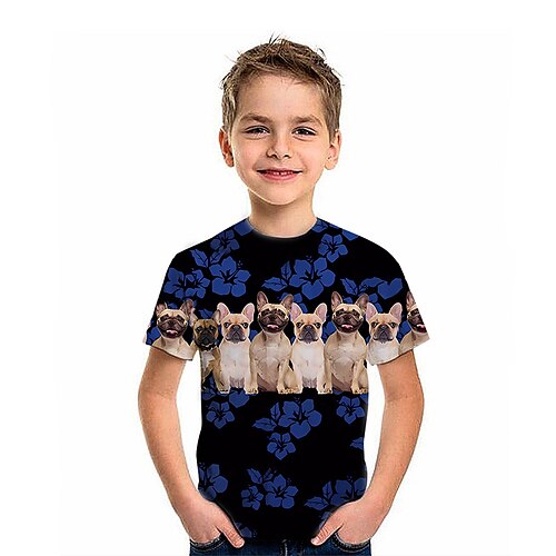 

Bambino Da ragazzo maglietta Tee Pop art Floreale Con cagnolino Manica corta Girocollo Top bambini Esterno Stampa 3D Festività Sportivo Di tendenza Estate Blu 2-13 anni