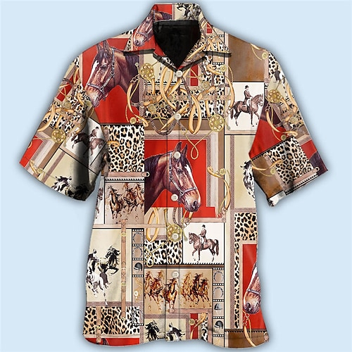 

Hombre Camisa camisa hawaiana Caballo Estampados Las carreras de caballos Collar Cubano Albaricoque Amarillo Verde Trébol Caqui Exterior Casual Manga Corta Estampado Ropa Deportes Moda Ropa de calle