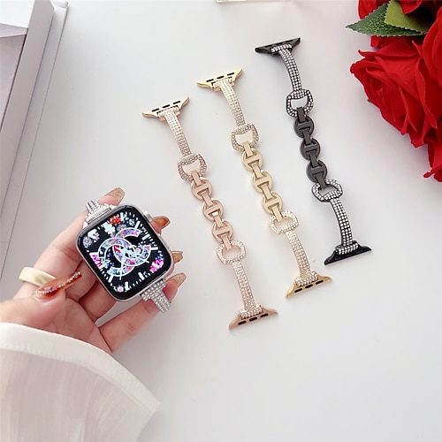 

Pulsera de joyería Compatible con Apple Watch Correa 38mm 40mm 41mm 42mm 44mm 45mm 49mm Mujer Brillante Cierre Metálico Acero Inoxidable Diamantes Sintéticos correa de repuesto para iwatch Series