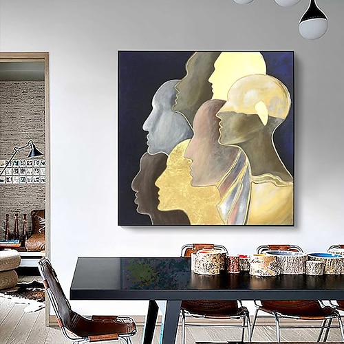 

Pintura pintada a mano de cara dorada de gran tamaño, arte de pared hecho a mano, figura abstracta dorada, pintura en lienzo, decoración del hogar, decoración sin marco