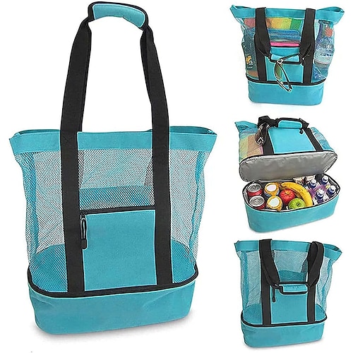 

Picnic Beach Bag with Detachable Insulated Cooler,Mesh Storage Beach Bag with Zipper,24L Mesh Picnic Bag Refrigerator Compartment for Beach Shopping Picnic Camping (Green), Picnic Beach