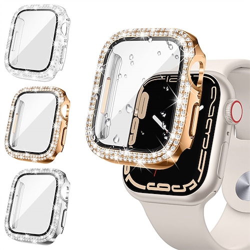 

4 Pack Watch Case Compatible with Apple Watch Series 8 7 41mm 45mm / Series 6 5 4 SE 40mm 44mm / Series 3 2 1 38mm 42mm Bling Diamond Shockproof Hard PC Watch Cover