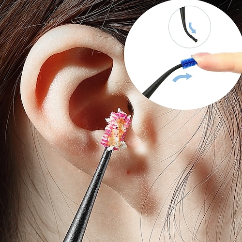 2pcs Double-Sided Earpick Soft Silicone Spiral Rotating Ear Wax Cleaner Ears Remover Clean Tool Spiral Design