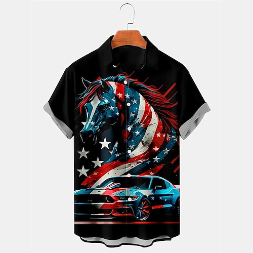 

Herren Hemd Hawaiihemd Sommerhemd Pferd Grafik-Drucke Amerikanische Flagge Türkei Umlegekragen Schwarz Gelb Blau Outdoor Strasse Kurze Ärmel Bedruckt Bekleidung Modisch Strassenmode Designer